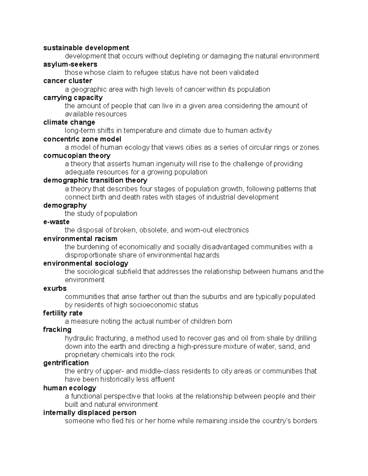 Chapter 20 - Key Terms in Sustainable Development and Sociology - Studocu