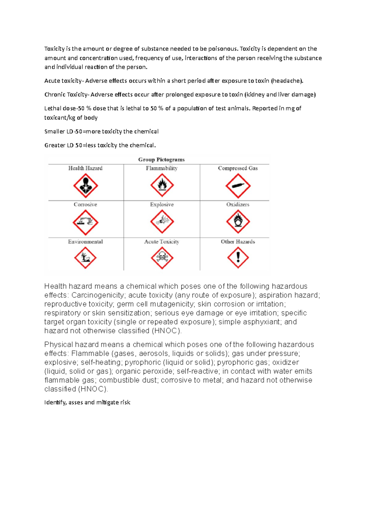 Chemical Safety Notes: Understanding Toxicity and Hazards - Studocu