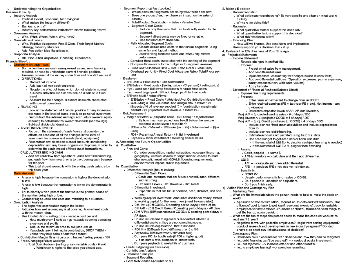2257 Final Exam Cheat Sheet: Org & Financial Analysis Essentials - Studocu