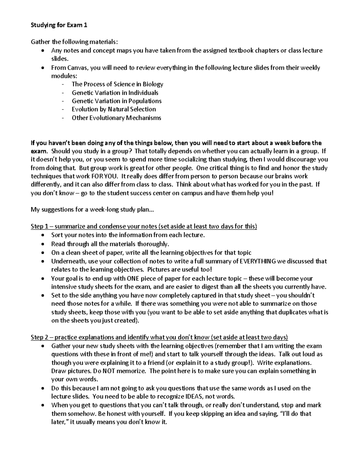Biology Study Guide for Exam 1: Key Concepts & Study Tips - Studocu