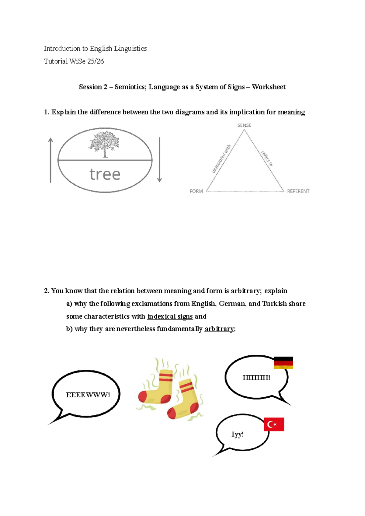 Semiotics Worksheet - Introduction to English Linguistics (WiSe) - Studocu