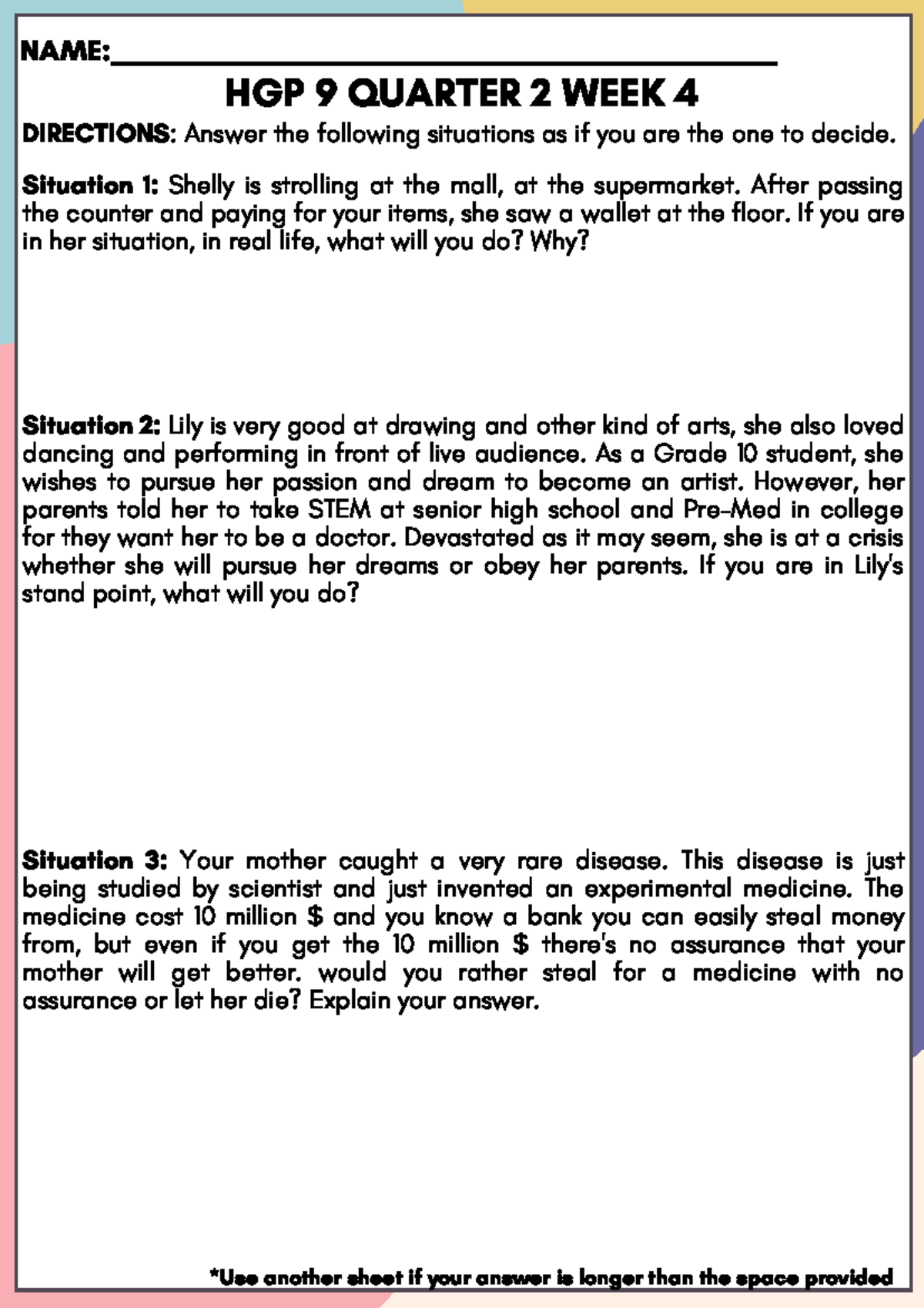 HGP 9 Q2 W4 - Homeroom Guidance Activity: Ethical Decision-Making ...
