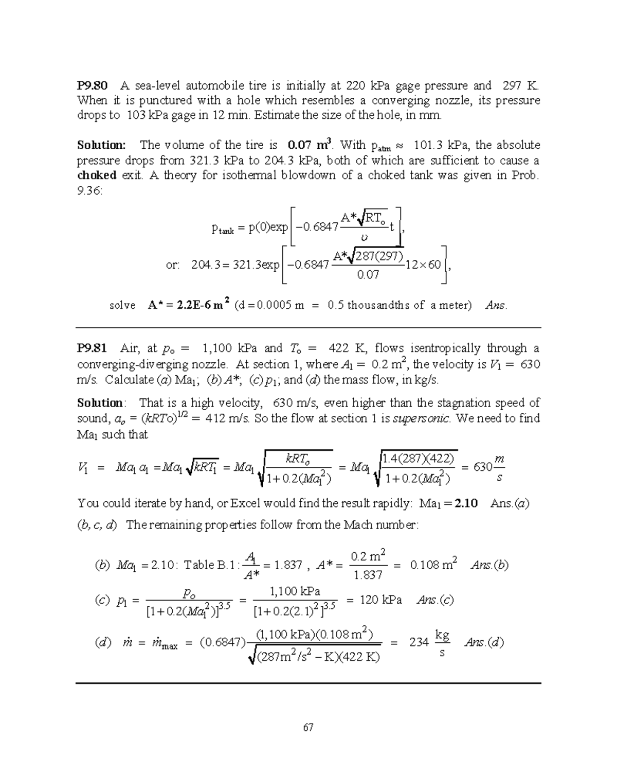 P9.80 & P9.81 Isentropic Flow & Choked Nozzle Analysis Solutions - Studocu