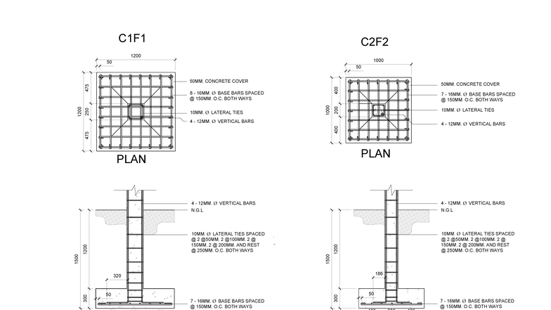 C1F1 C2F2 Column Footing Detail & Reinforcement Specs - Studocu