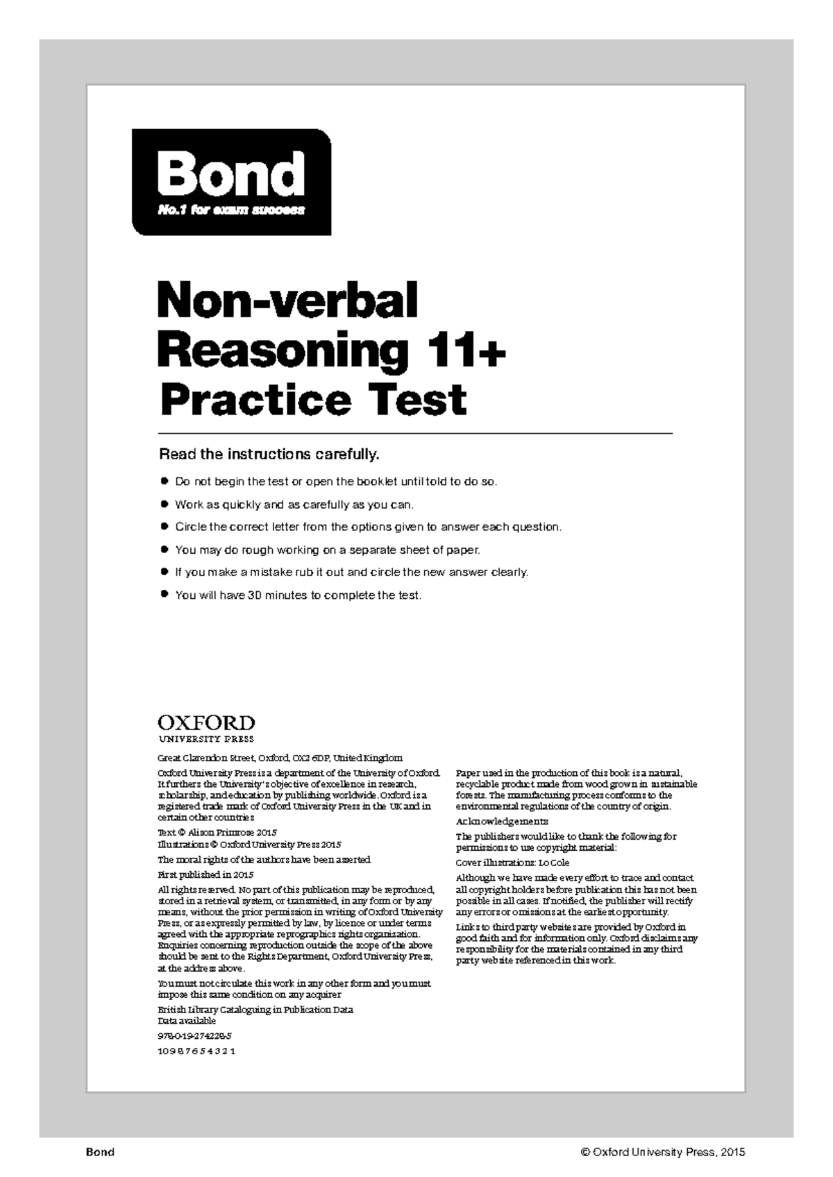 Bond NVR Paper 1 - Reasoning Practice Test Guide - Studocu