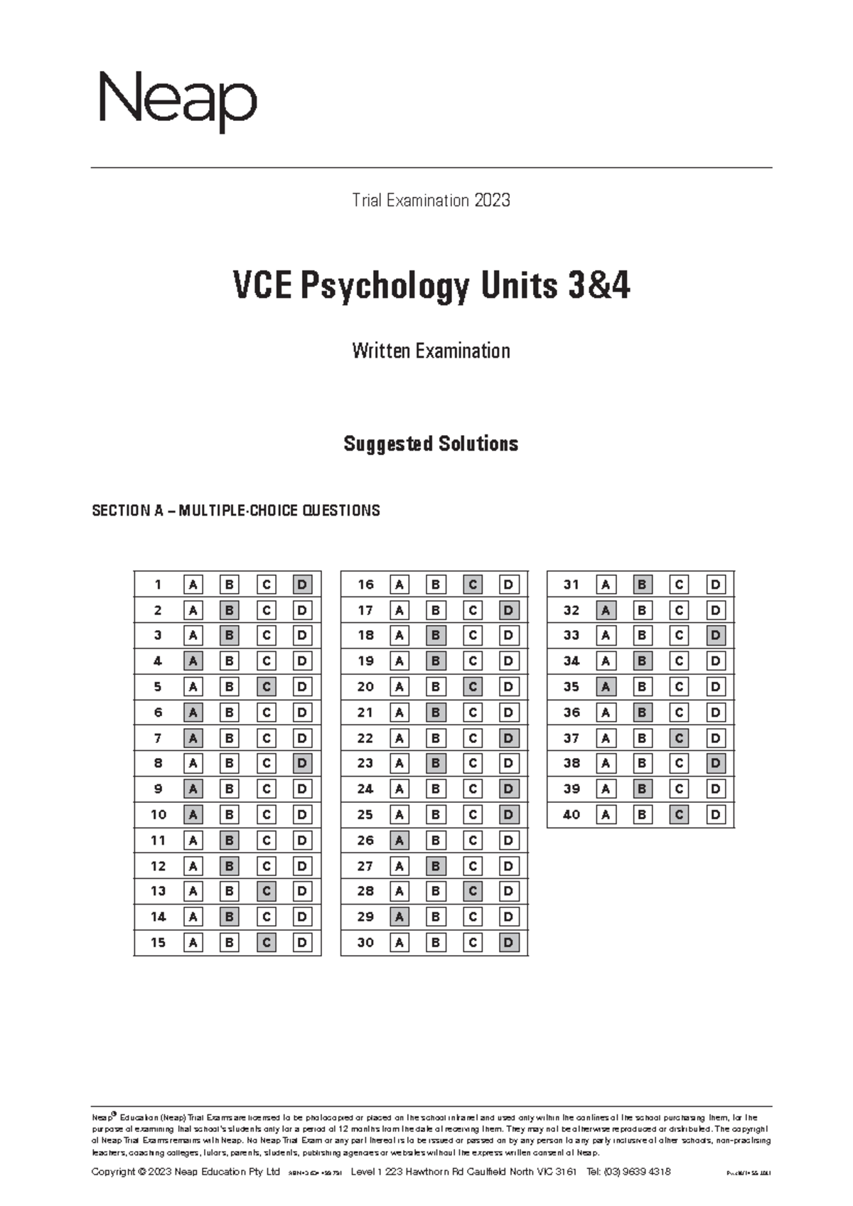 VCE PsychU34 Trial Exam Suggested Solutions 2023 - Studocu