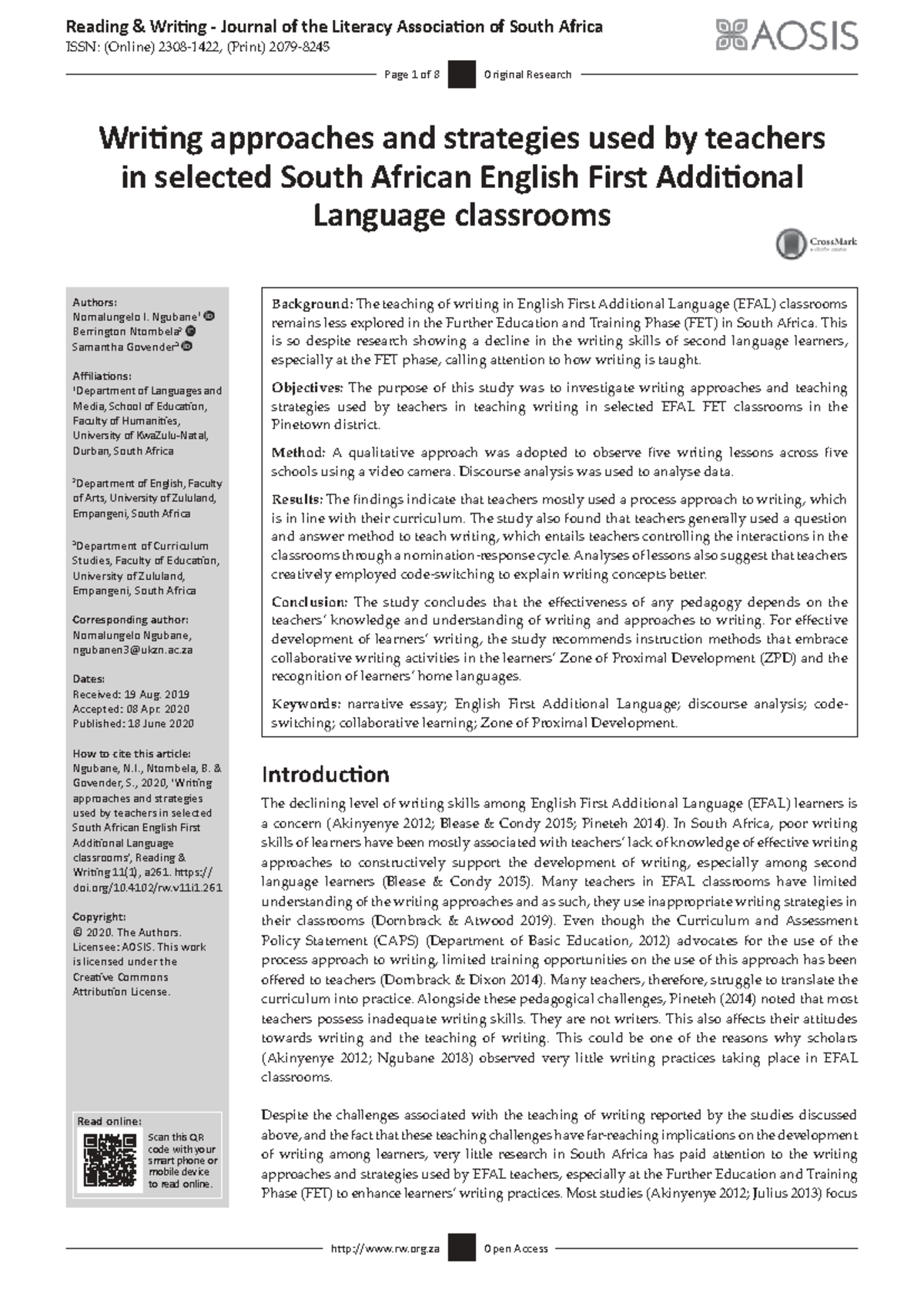 Writing Approaches and Strategies in South African EFAL Classrooms ...