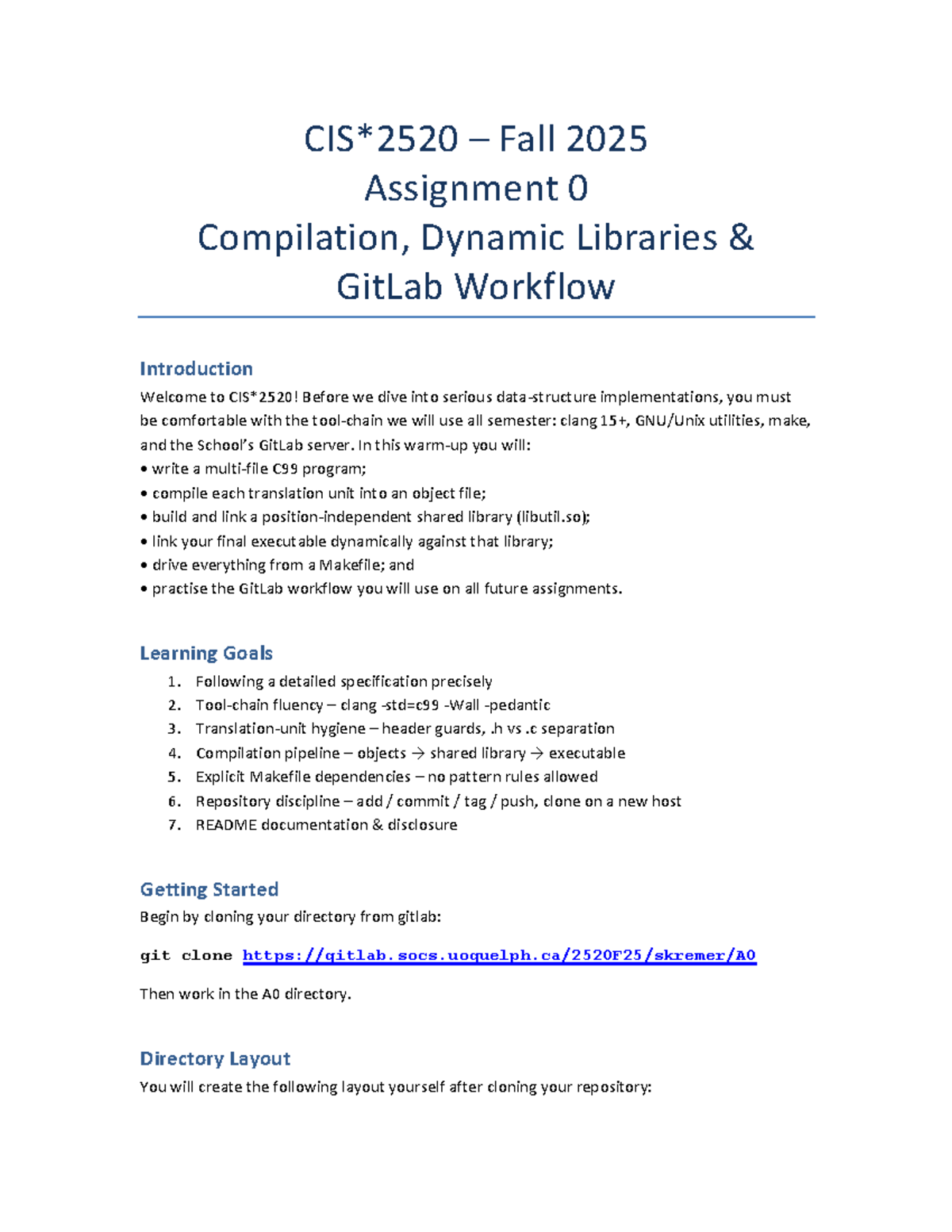CIS2520 A0 Assignment - Dynamic Libraries & GitLab Workflow Guide - Studocu