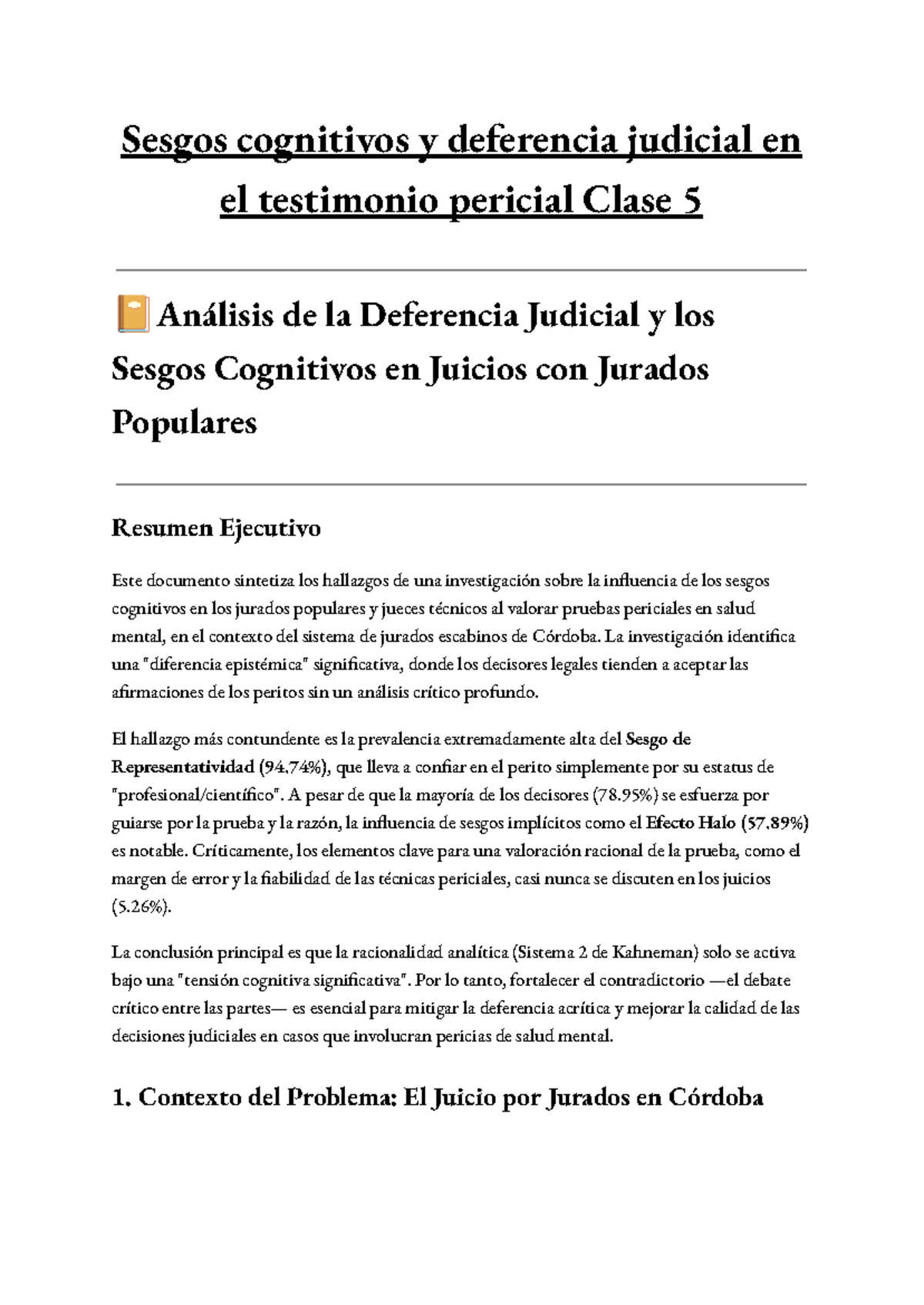 Sesgos Cognitivos y Deferencia Judicial en Testimonios Periciales ...