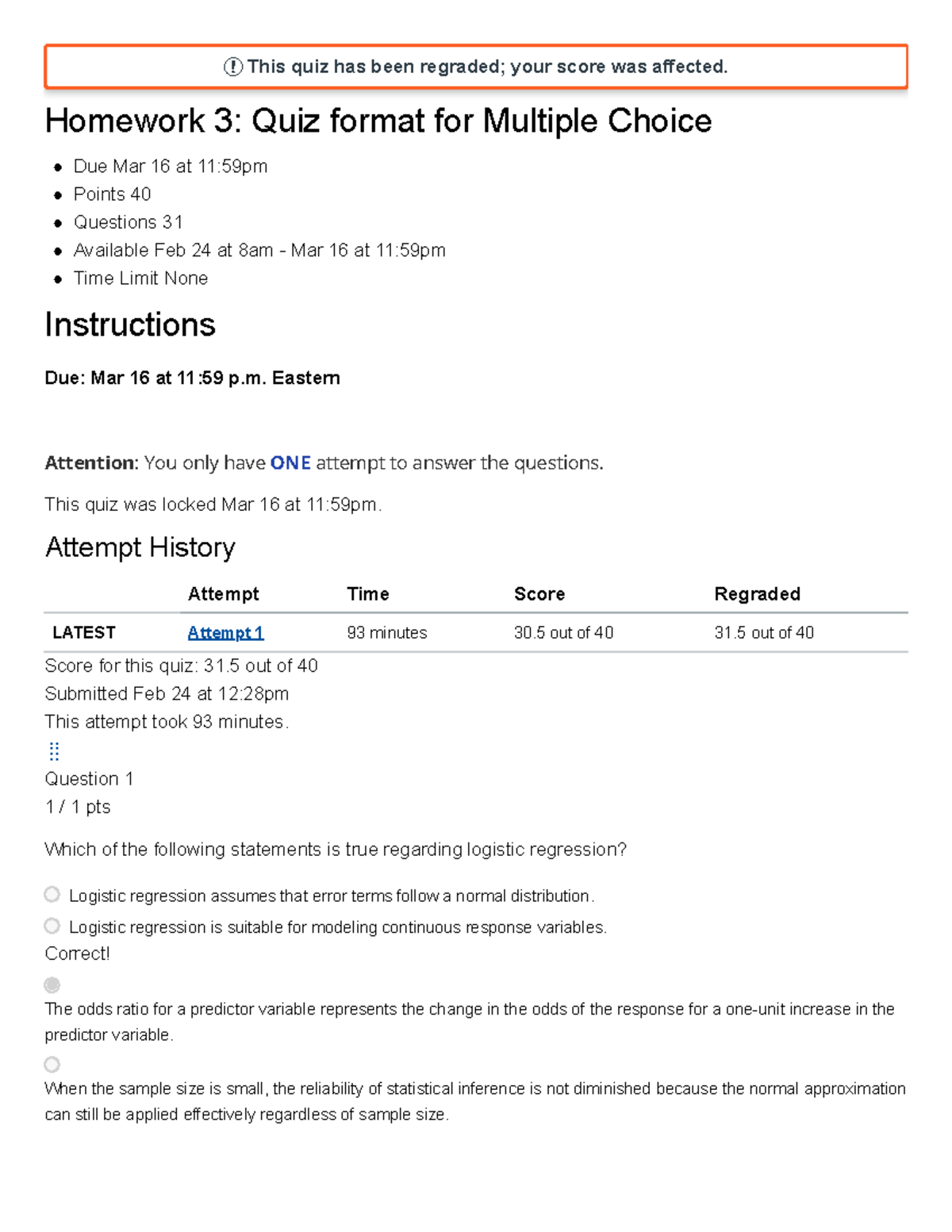 Homework 3: Quiz Format for Multiple Choice Regression Analysis - ISYE ...