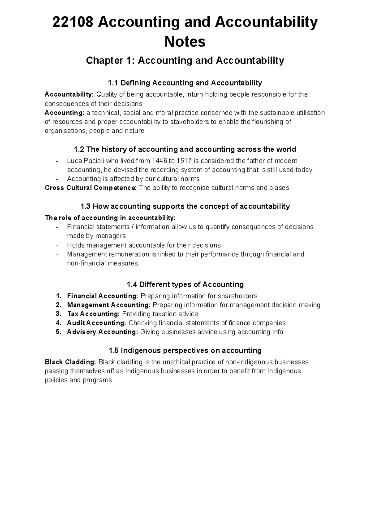 22108 Accounting and Accountability Chapter Notes Overview - Studocu