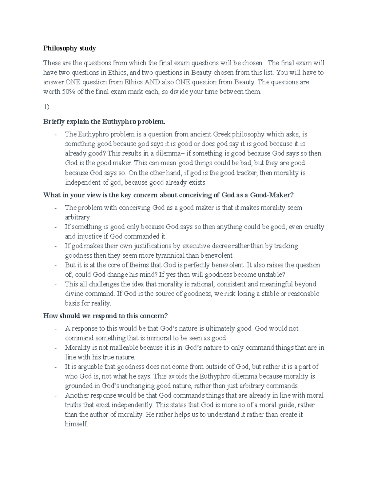 PHIL 101: Final Exam Study Guide on Ethics and Aesthetics - Studocu
