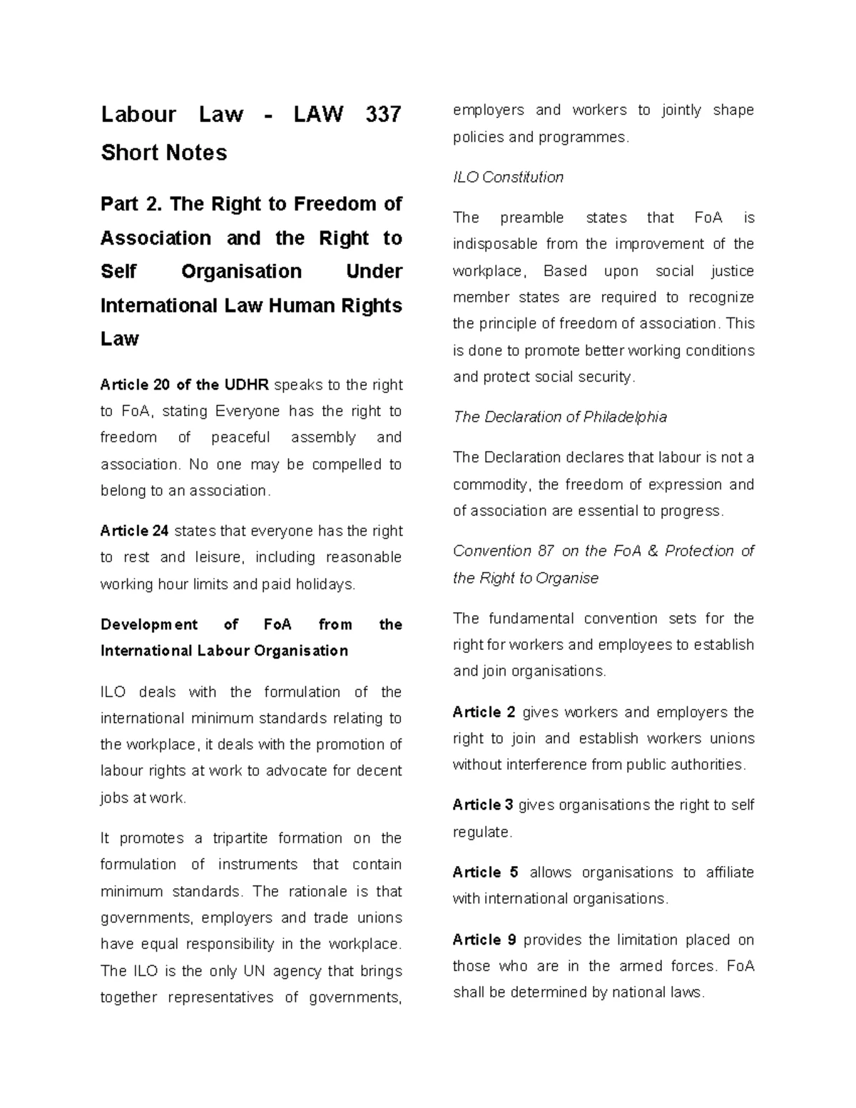 ILO Stance on the Right to Strike: Key Principles and Notes - Studocu