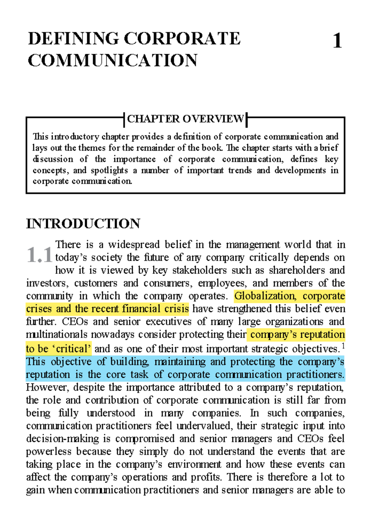Corporate Communication 1: Chapter Overview and Key Concepts - Studocu