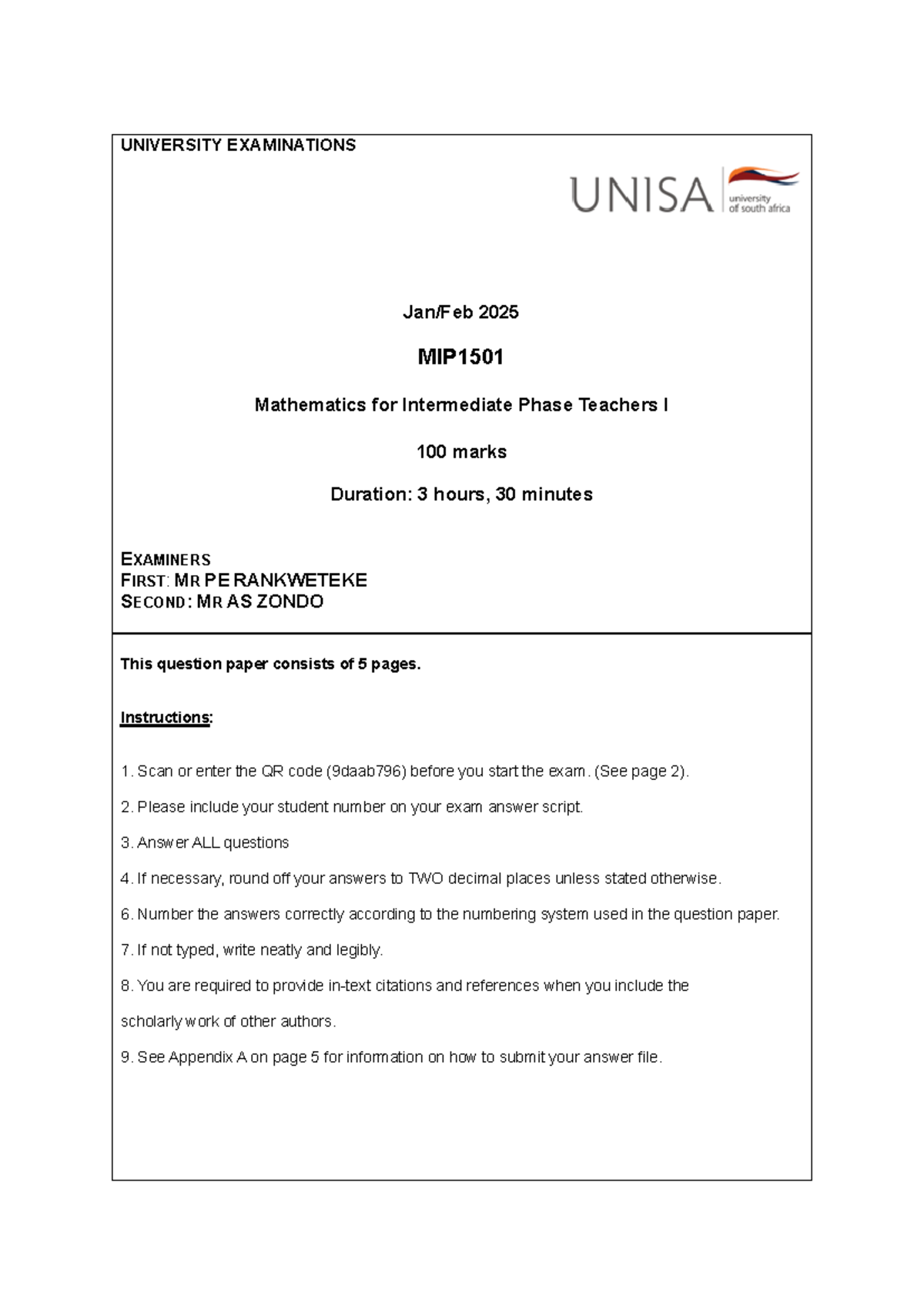 MIP1501 2025 Supplementary EQP Final.docx - UNIVERSITY EXAMINATIONS Jan ...