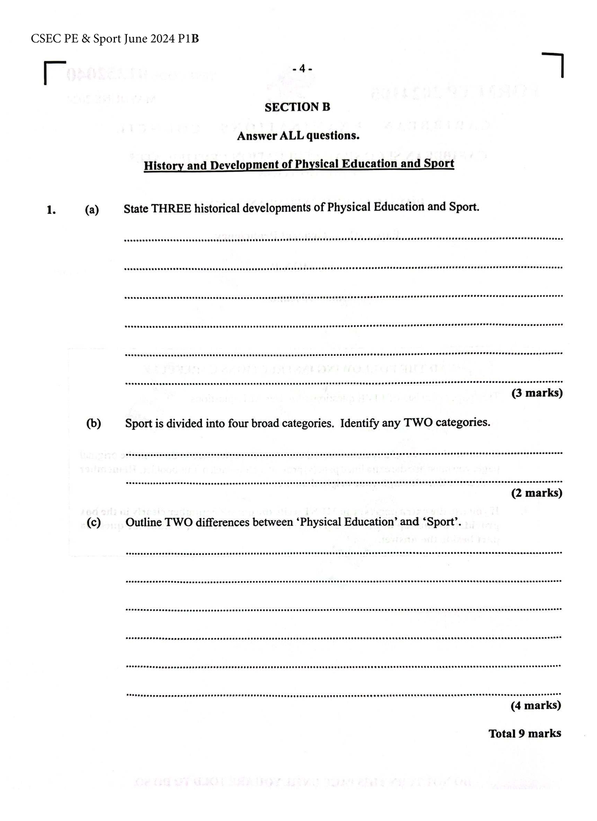 CSEC PE Sport June 2024 P1B Exam Review and Key Concepts - Studocu