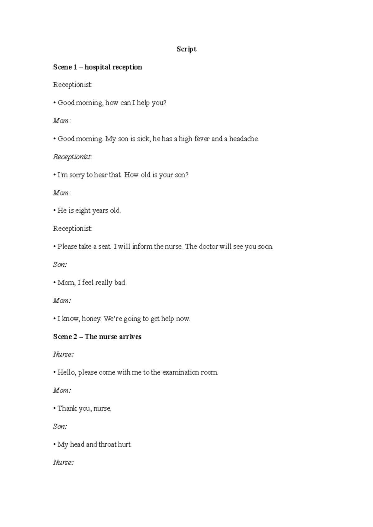 Ingles Script: Hospital Reception Scene & Doctor Consultation - Studocu