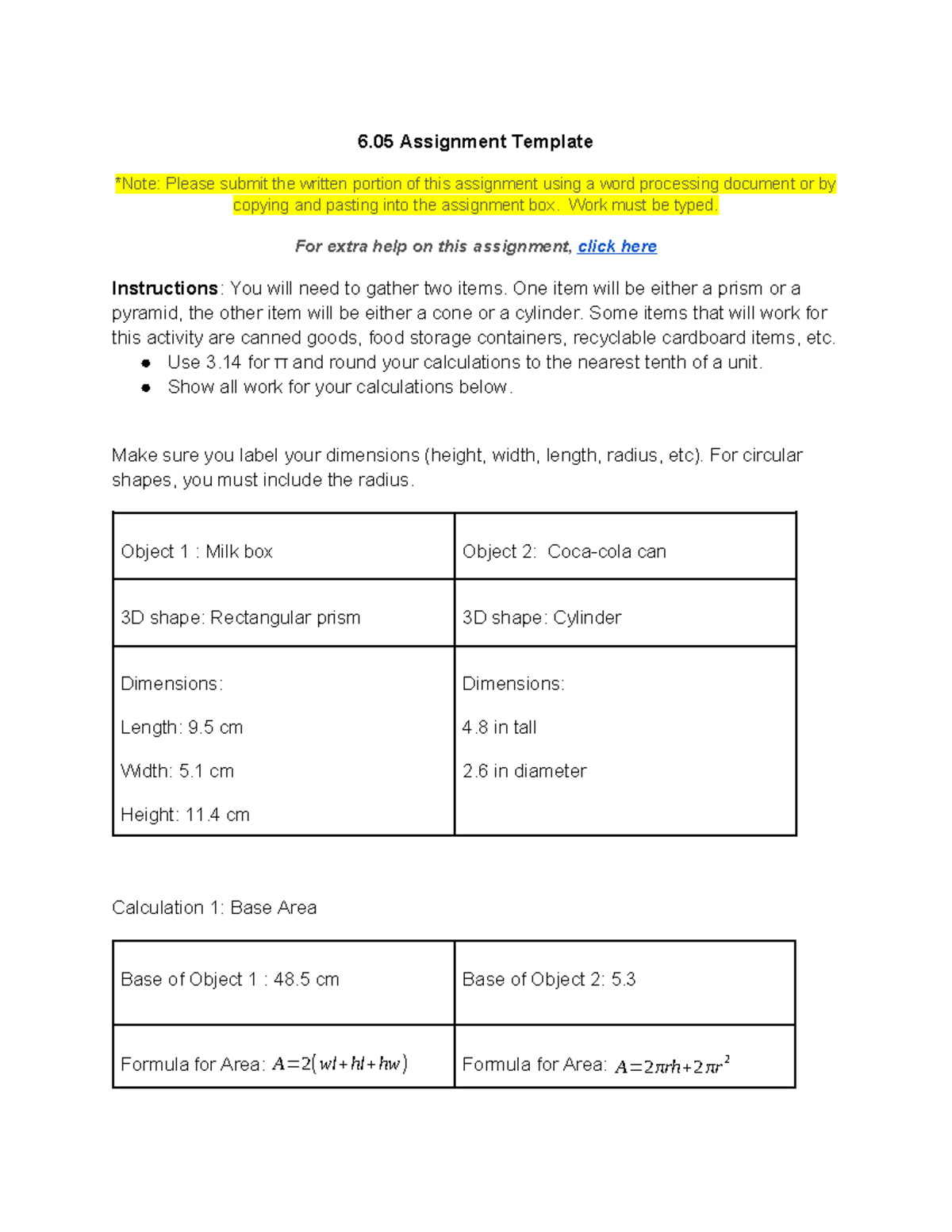 V22 6.05 Assignment - 3D Shapes Volume & Surface Area Calculations ...