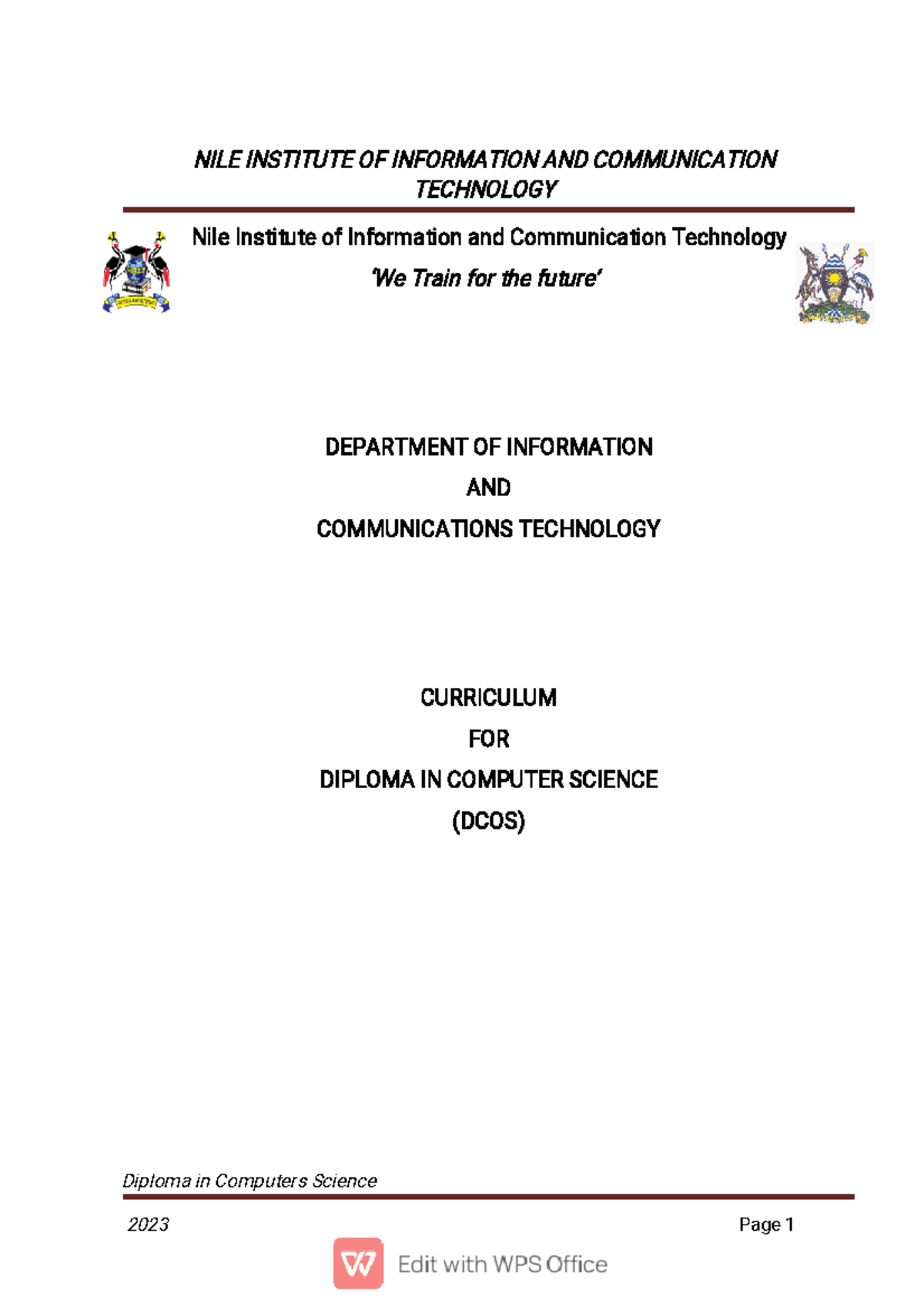 Diploma in Computer Science Curriculum - Nile Institute of ICT (DCOS ...