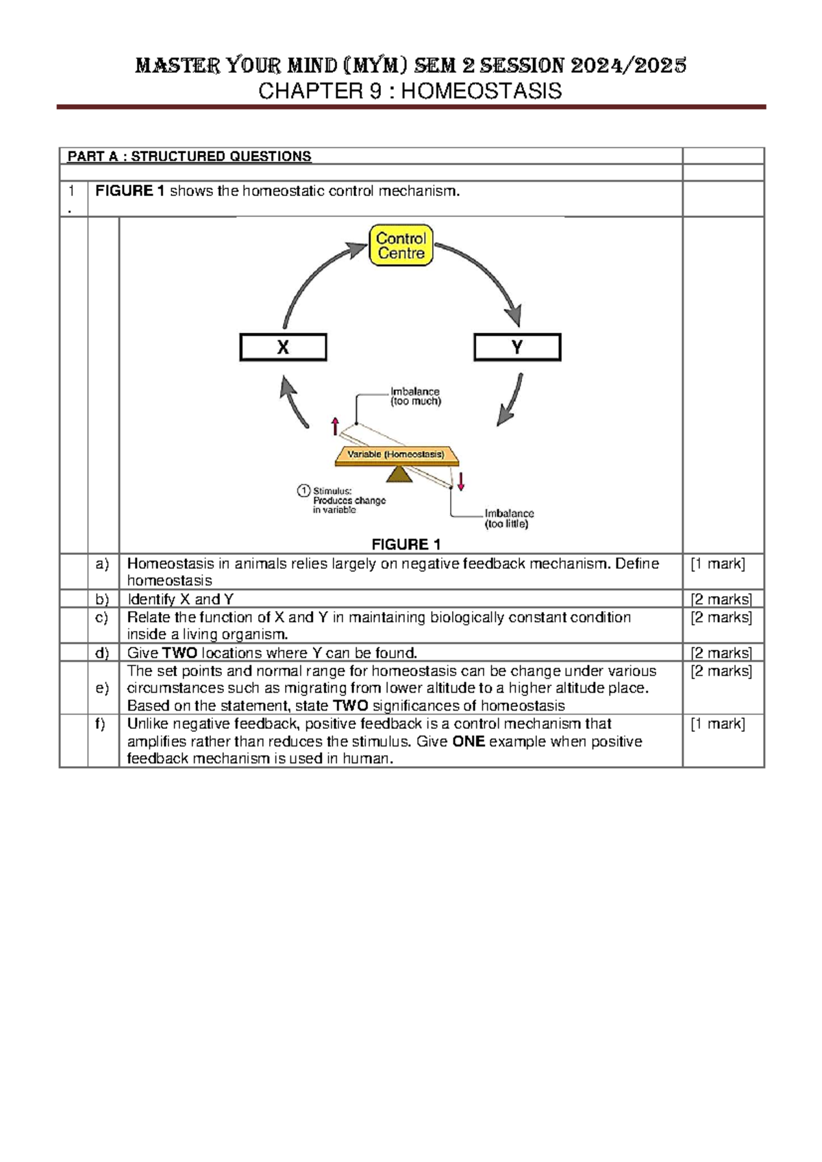 MYM SEM 2 CHAPTER 9: HOMEOSTASIS STRUCTURED & ESSAY QUESTIONS - Studocu