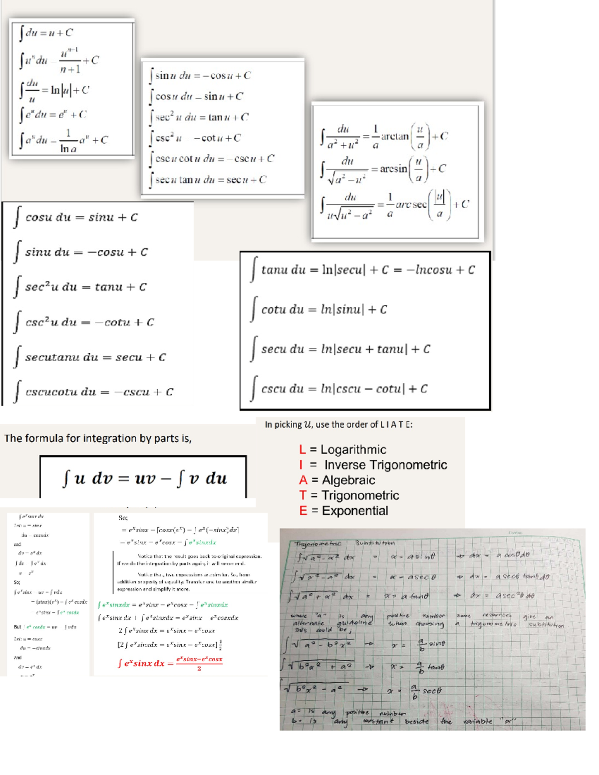 Calculus - none - I sin u du cosu sec du 1 1 S CSC du aresin secu I ...