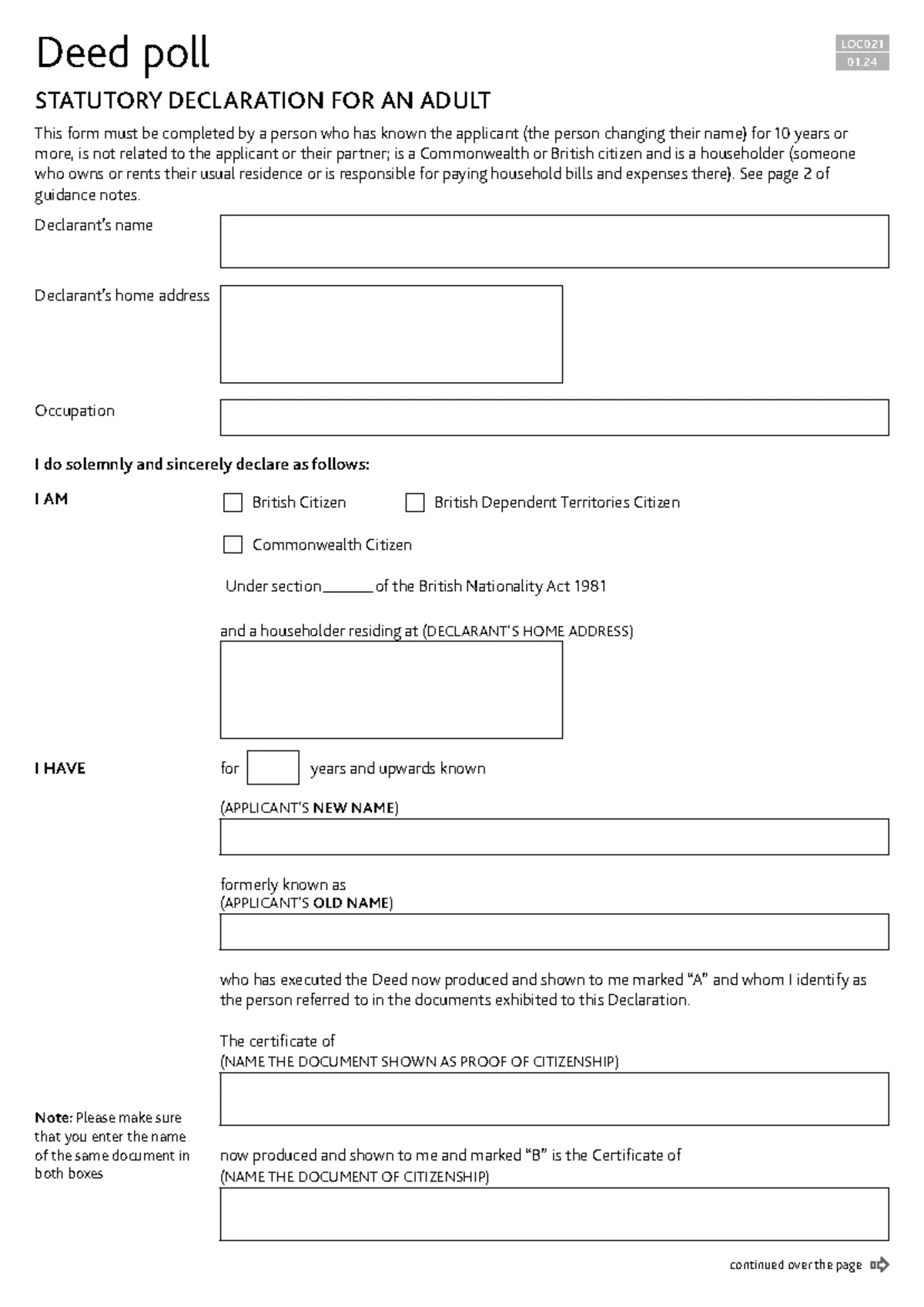 Change of Name Deed - LOC020 06.23 for Central Office Enrollment - Studocu