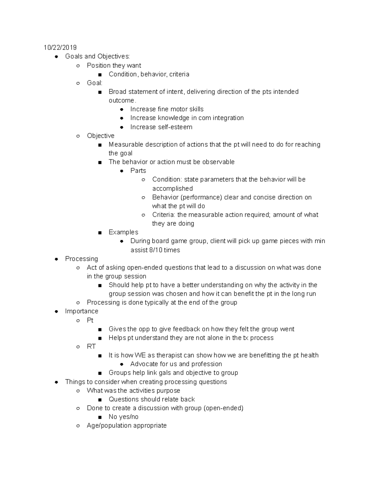 Therapeutic Groups Lecture - All - 10/22/ Goals and Objectives ...