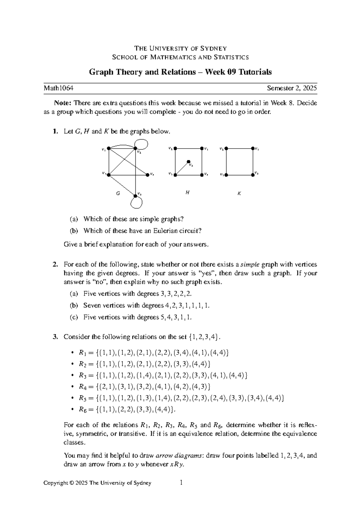 Math1064 Week 09 Tutorial: Graph Theory & Relations Notes - Studocu