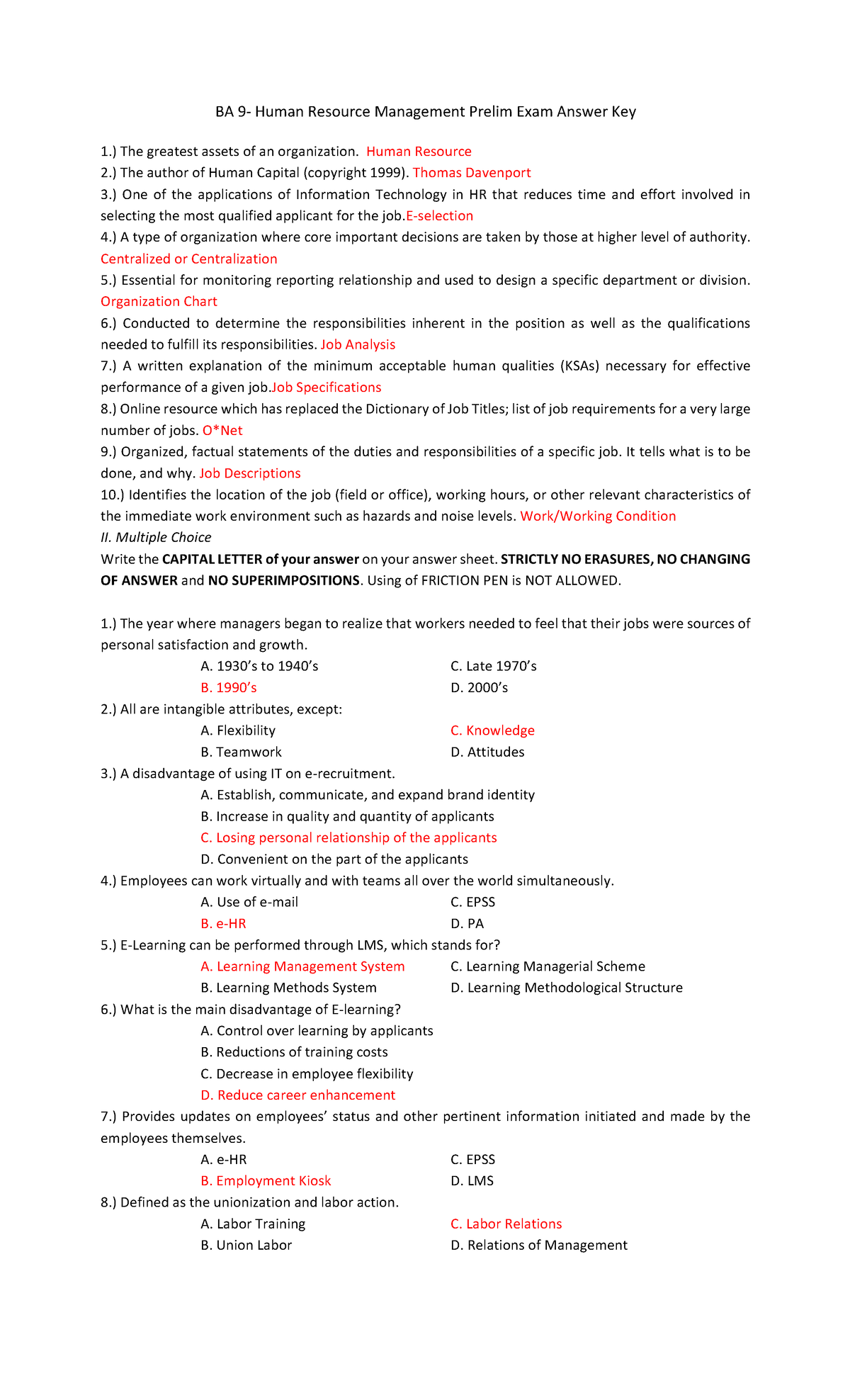 BA 9 Prelim Answer Key - Professor Jet Un - BA 9- Human Resource ...