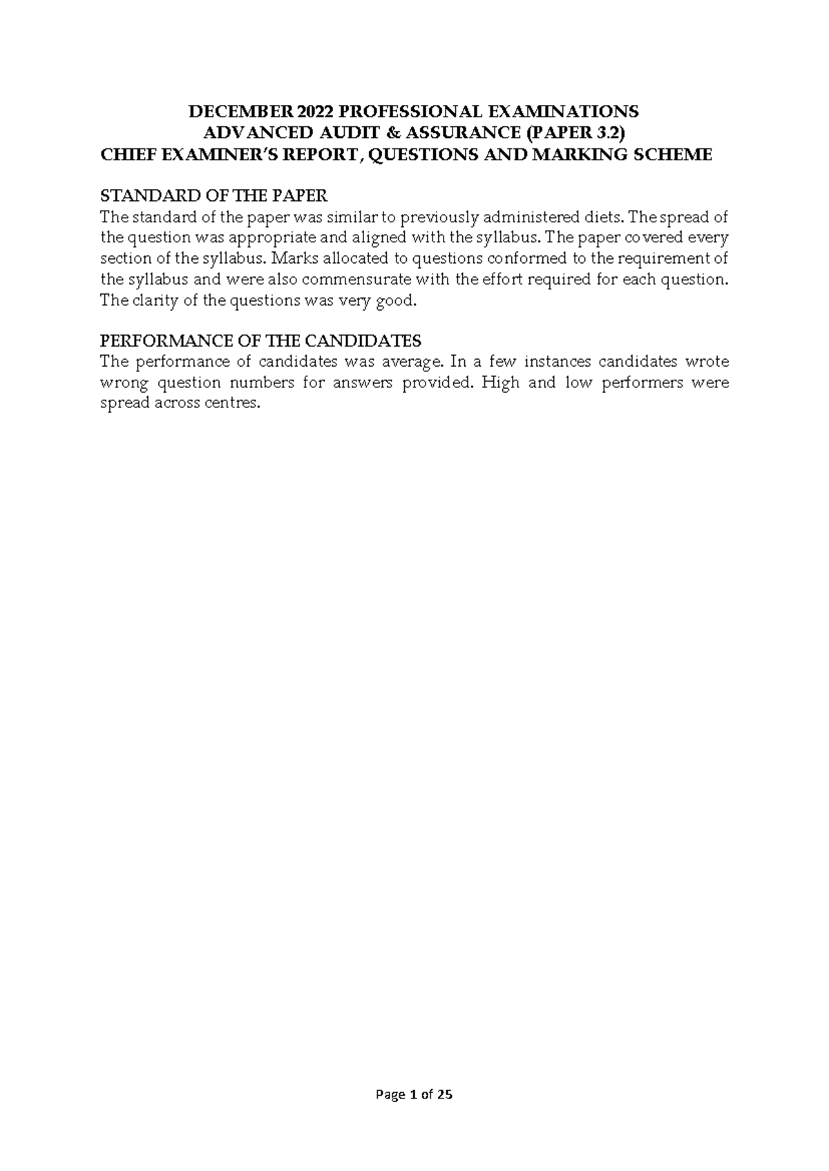 December 2022 Advanced Audit & Assurance Paper 3 - Exam Report ...