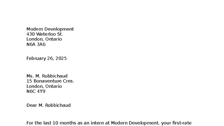 MD 430 - Indirect Negative Letter to Intern on Contract Non-Renewal ...