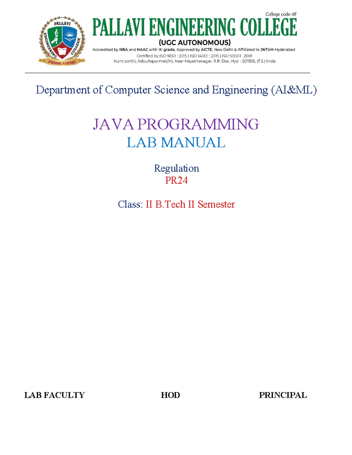 JAVA PROGRAMMING LAB MANUAL - CSM PAM407PC II B.Tech II Sem - Studocu