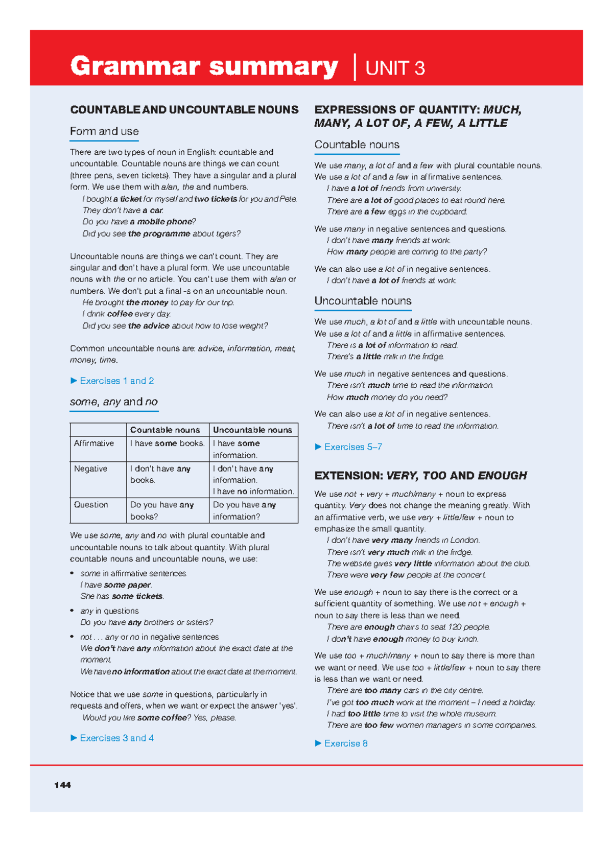 Grammar Summary Unit 3: Countable & Uncountable Nouns Apuntes - Studocu