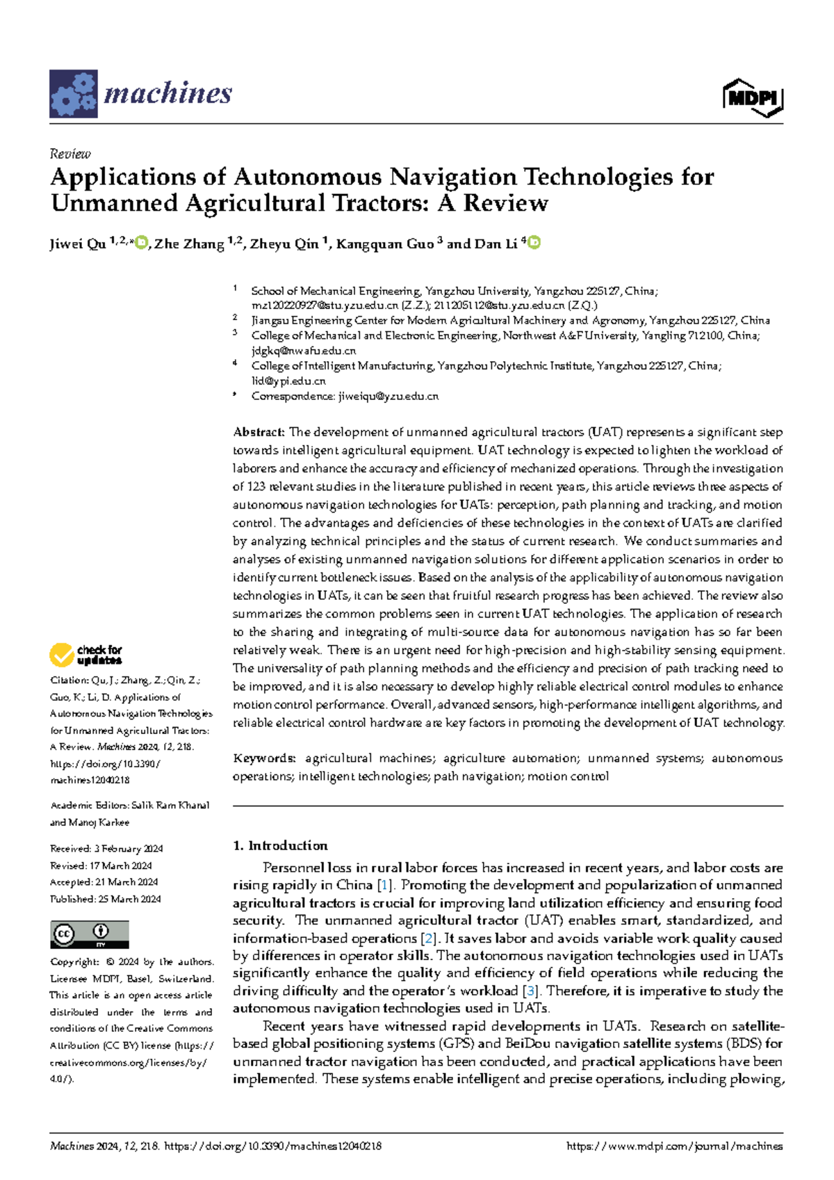 Machines 2024, 12, 218: Review of Autonomous Navigation in Unmanned ...