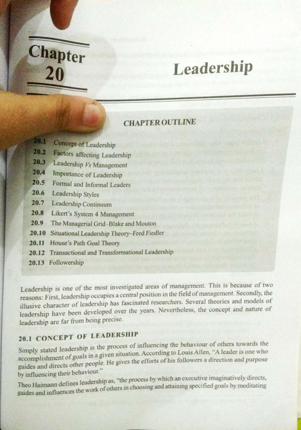 Chapter 20 Leadership: Key Concepts and Theories in Management (MGT 101 ...