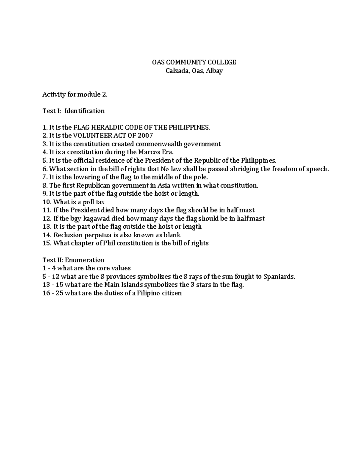 NSTP Module 2: Activity & Test Identification and Enumeration - Studocu