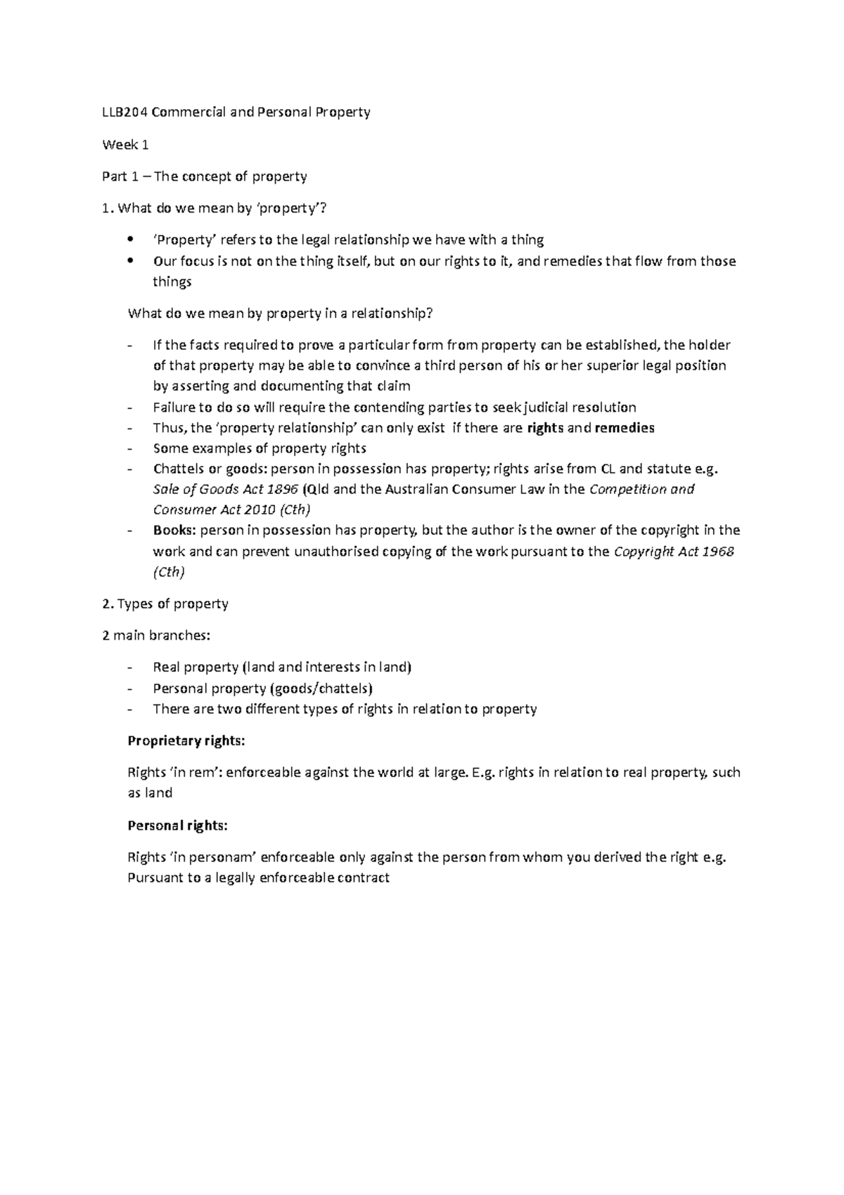 LLB204 Final Exam Study Notes on Commercial and Personal Property - Studocu