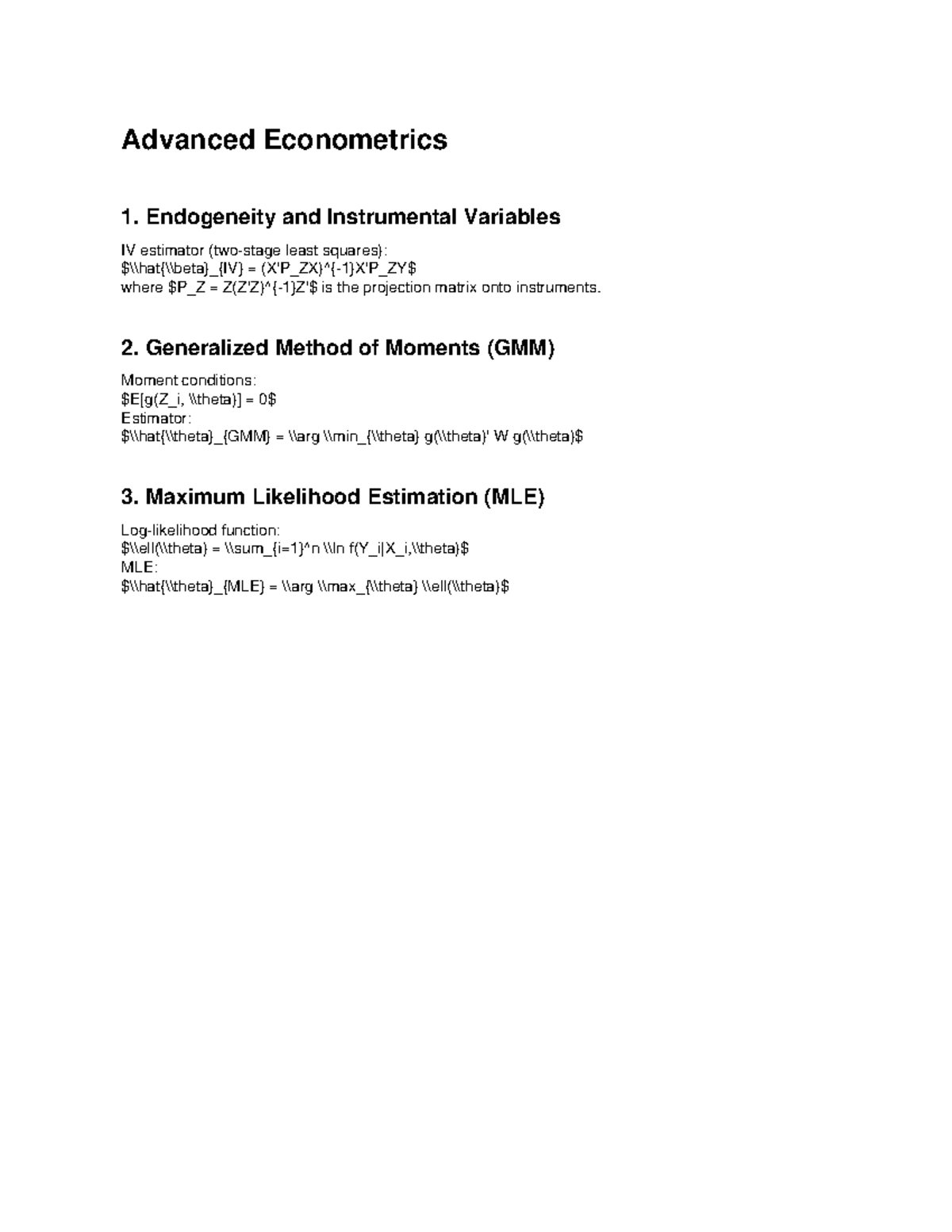 Econometrics Advanced - Advanced Econometrics 1. Endogeneity and ...