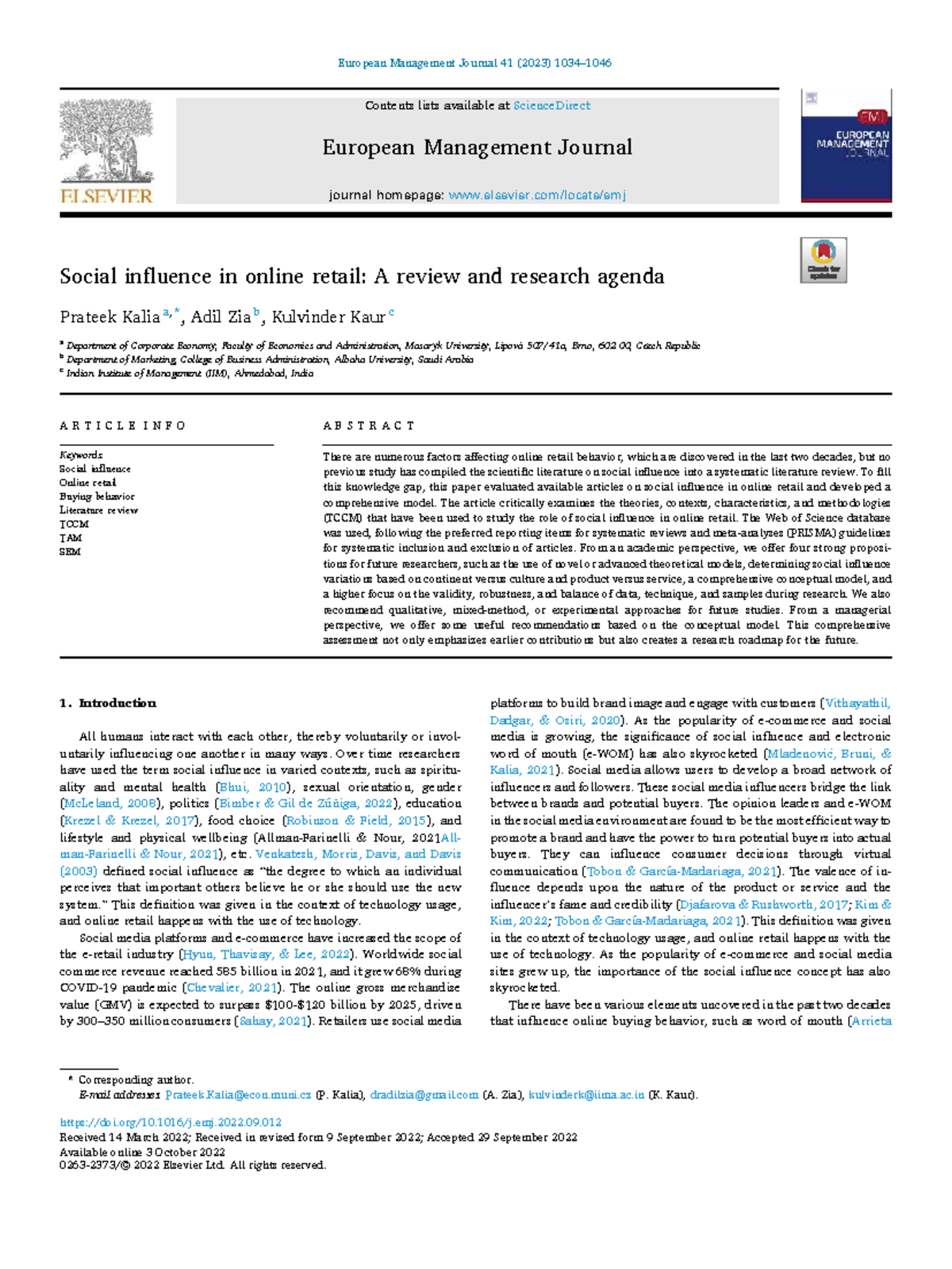 Social Influence in Online Retail: A Systematic Review and Future ...