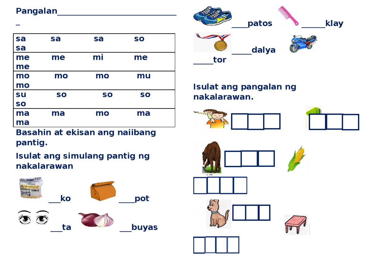 Tutok Basa Activity SMBTKYln - Naiibang Pantig at Salita - Studocu