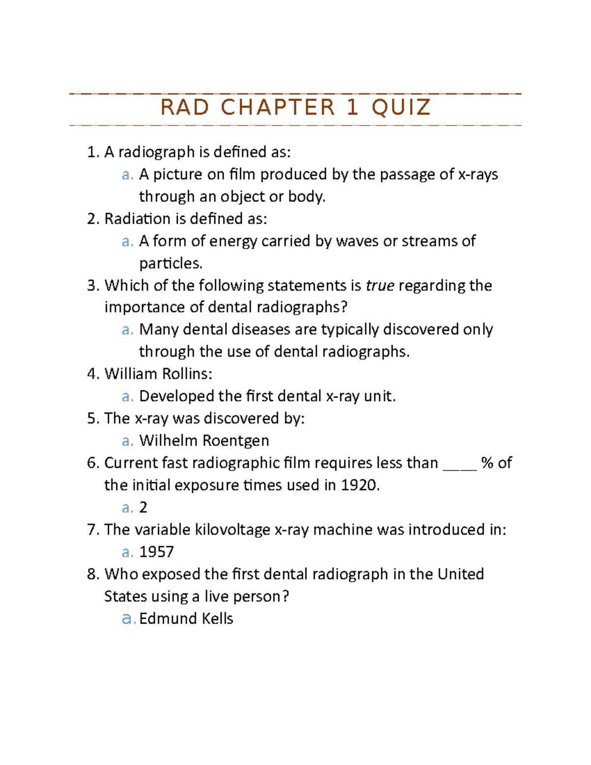 RAD CH 1 Quiz - Key Questions & Answers for Review - Studocu