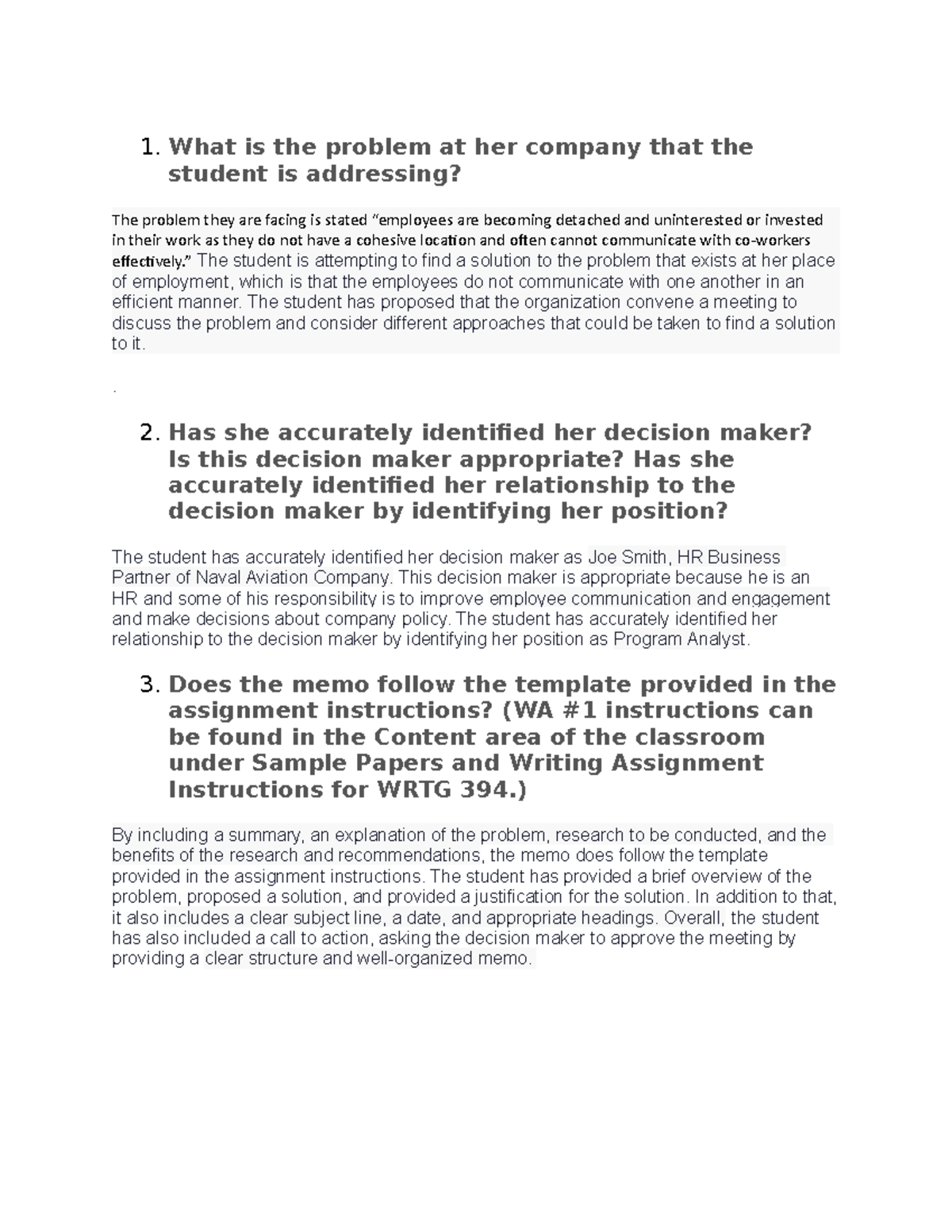 WRTG 394 Week 2 Discussion Memo: Addressing Employee Engagement Issues ...