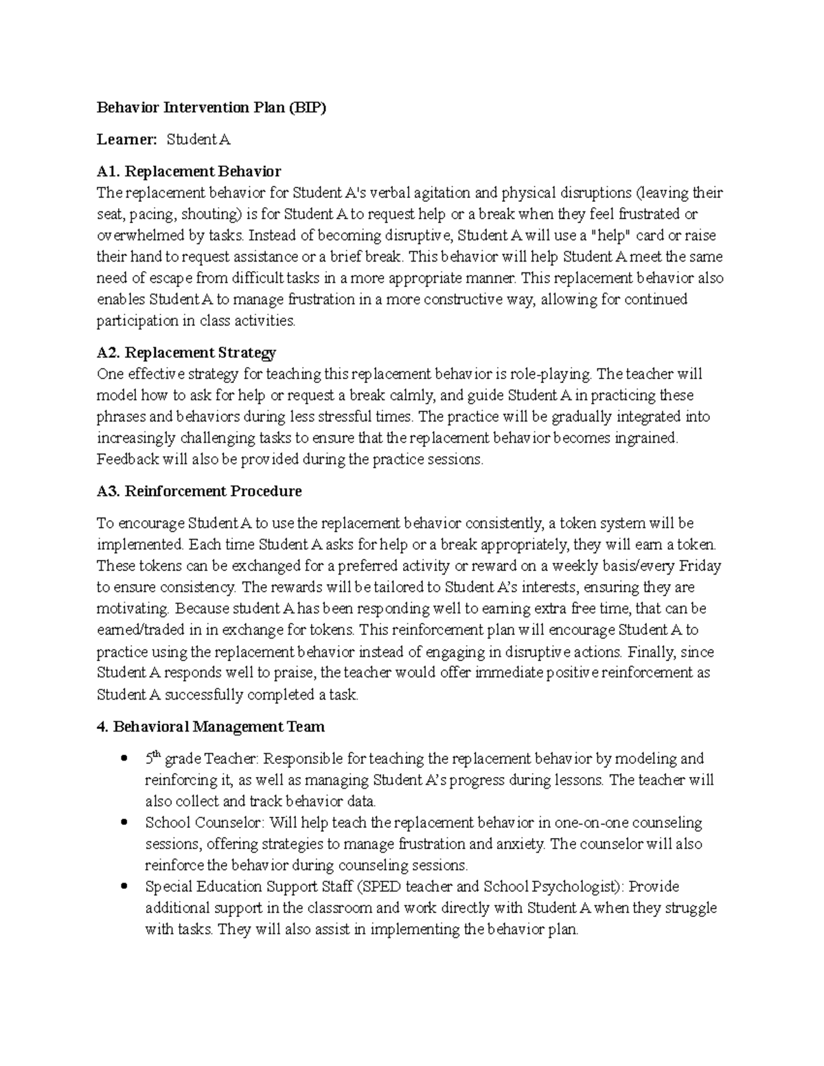 D753 Task 1: Developing a BIP for Student A Based on FBA Data - Studocu