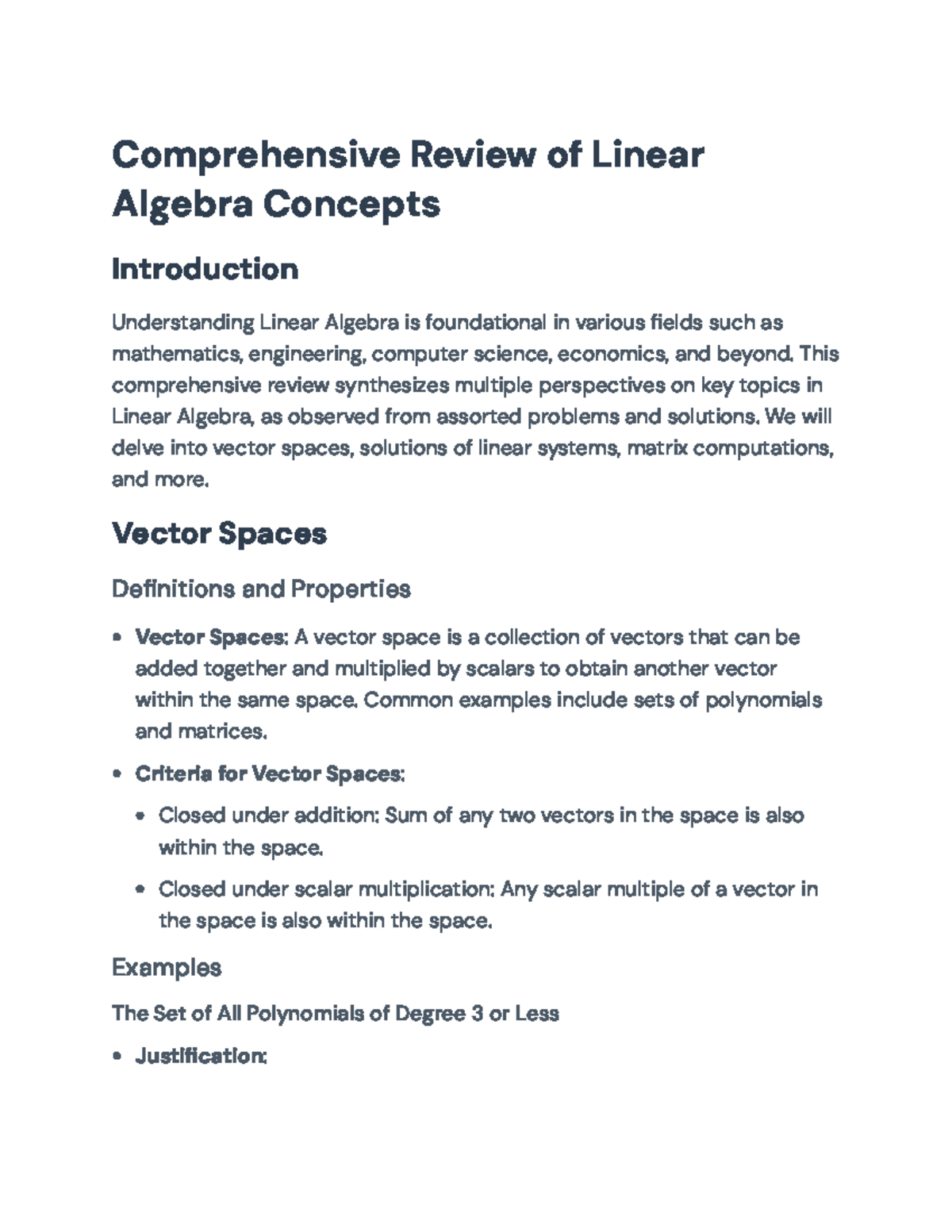 Comprehensive Review of Linear Algebra Concepts for MATH 101 ...