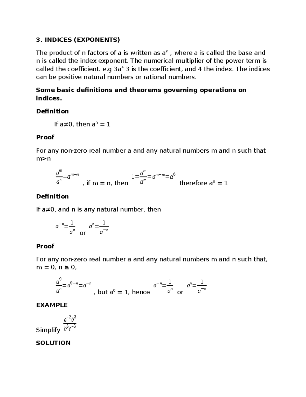 MATH 111 Final Exam Notes: Indices and Radicals Explained - Studocu