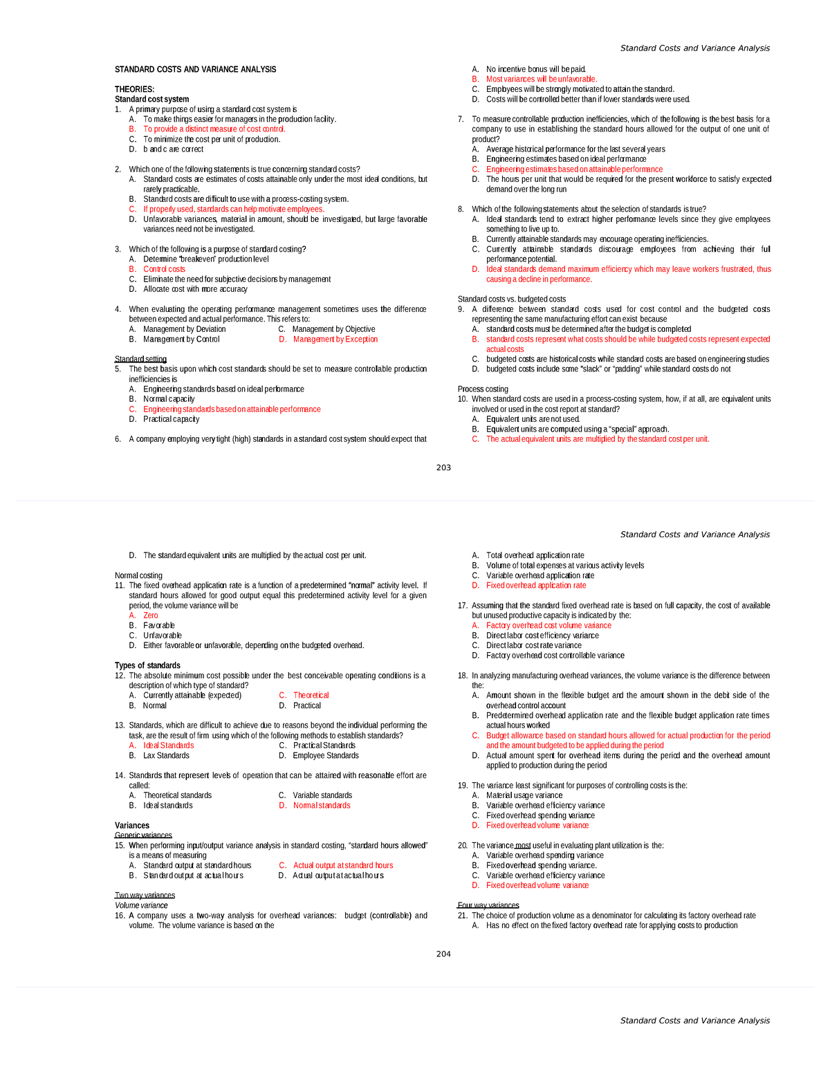 Standard Costing & Variance Analysis (Final Exam Notes) - Studocu