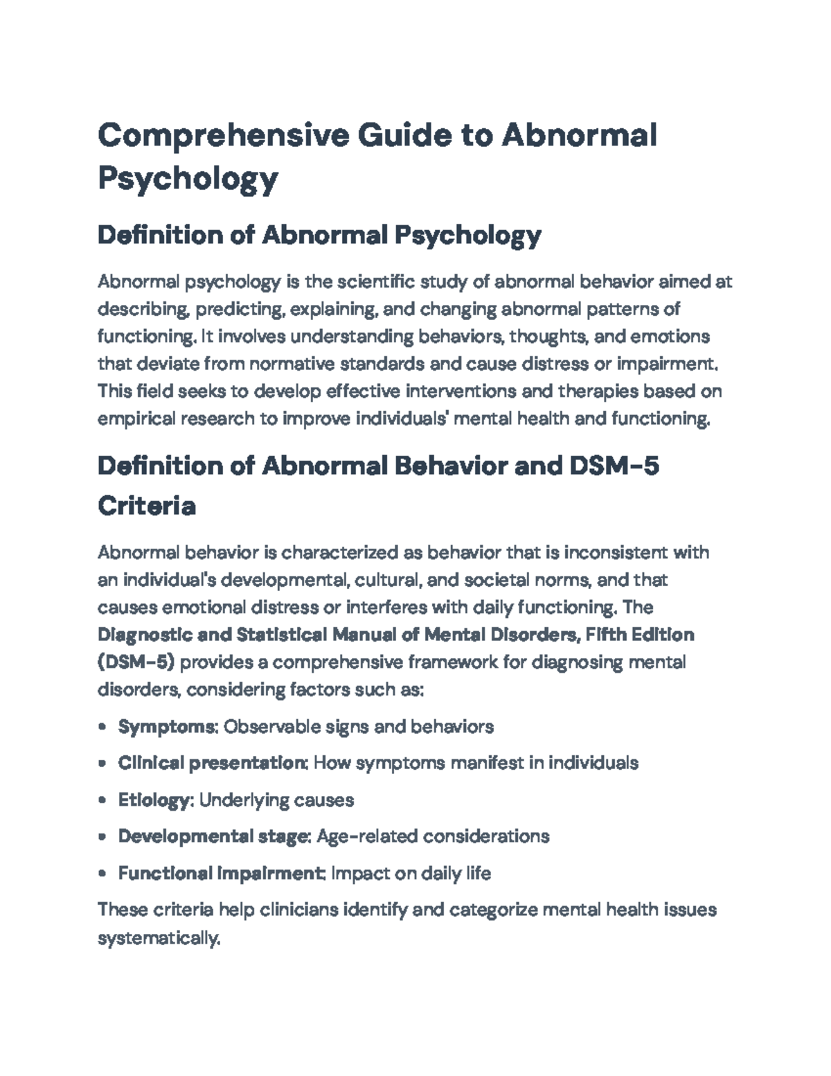 Comprehensive Overview of Abnormal Psychology Concepts & Models (PSY ...