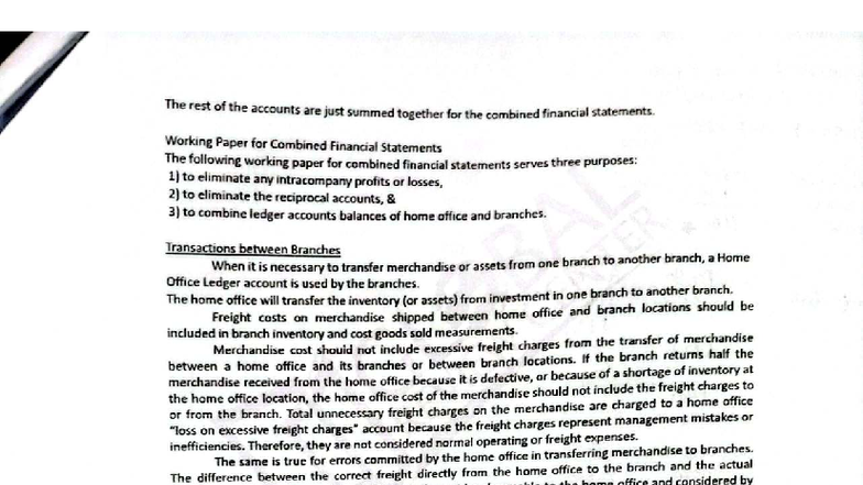 Working Paper for Combined Financial Statements (ACCT 301) - Studocu