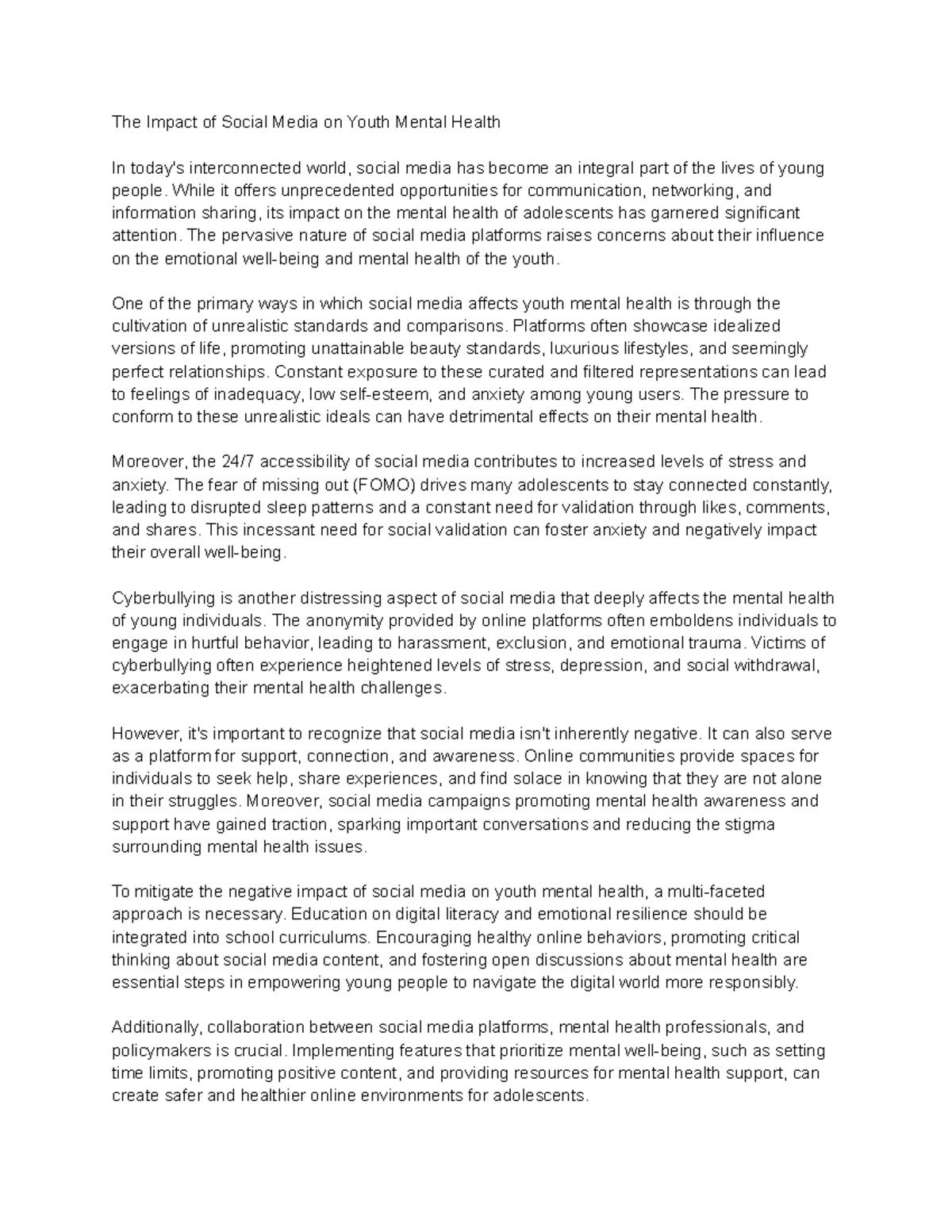 The Impact of Social Media on Youth Mental Health - While it offers ...