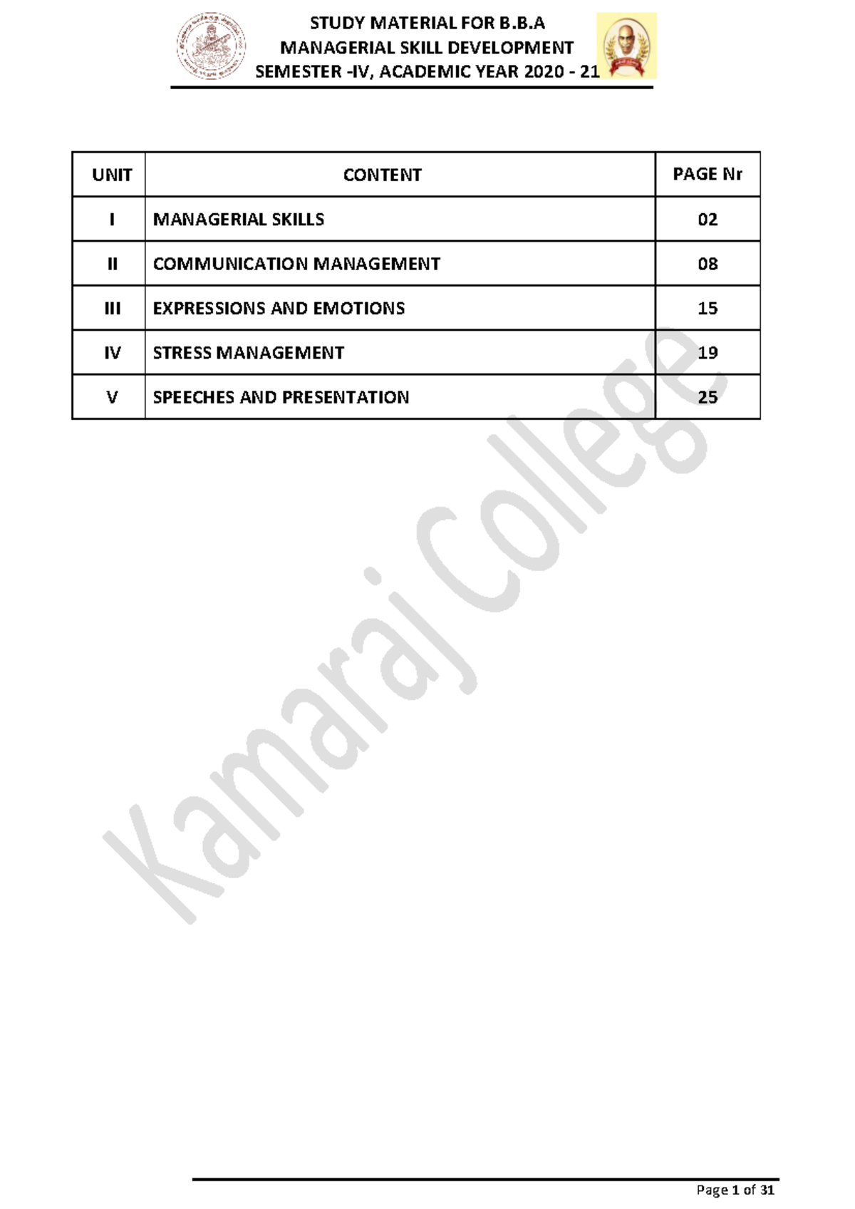 E006 Managerial Skill Development - Semester IV Overview & Notes - Studocu